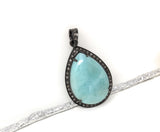 Larimar Pendant, Gemstone Pendant, Silver Pendant, Natural Larimar, Diamond Pendant, Pave Diamond Pendant, Sterling Silver Pendant, DIY