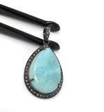 Larimar Pendant, Gemstone Pendant, Silver Pendant, Natural Larimar, Diamond Pendant, Pave Diamond Pendant, Sterling Silver Pendant, DIY
