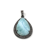 Larimar Pendant, Gemstone Pendant, Silver Pendant, Natural Larimar, Diamond Pendant, Pave Diamond Pendant, Sterling Silver Pendant, DIY