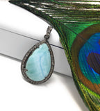 Larimar Pendant, Gemstone Pendant, Silver Pendant, Natural Larimar, Diamond Pendant, Pave Diamond Pendant, Sterling Silver Pendant, DIY