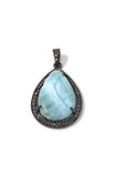 Larimar Pendant, Gemstone Pendant, Silver Pendant, Natural Larimar, Diamond Pendant, Pave Diamond Pendant, Sterling Silver Pendant, DIY
