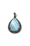 Larimar Pendant, Gemstone Pendant, Silver Pendant, Natural Larimar, Diamond Pendant, Pave Diamond Pendant, Sterling Silver Pendant, DIY