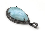 Larimar Pendant, Gemstone Pendant, Silver Pendant, Natural Larimar, Diamond Pendant, Pave Diamond Pendant, Sterling Silver Pendant, DIY