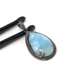 Larimar Pendant, Gemstone Pendant, Silver Pendant, Natural Larimar, Diamond Pendant, Pave Diamond Pendant, Sterling Silver Pendant, DIY