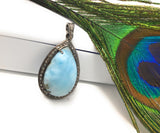 Larimar Pendant, Gemstone Pendant, Silver Pendant, Natural Larimar, Diamond Pendant, Pave Diamond Pendant, Sterling Silver Pendant, DIY
