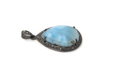 Larimar Pendant, Gemstone Pendant, Silver Pendant, Natural Larimar, Diamond Pendant, Pave Diamond Pendant, Sterling Silver Pendant, DIY