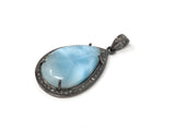 Larimar Pendant, Gemstone Pendant, Silver Pendant, Natural Larimar, Diamond Pendant, Pave Diamond Pendant, Sterling Silver Pendant, DIY