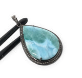 Larimar Pendant, Gemstone Pendant, Silver Pendant, Natural Larimar, Diamond Pendant, Pave Diamond Pendant, Sterling Silver Pendant, DIY