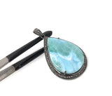 Larimar Pendant, Gemstone Pendant, Silver Pendant, Natural Larimar, Diamond Pendant, Pave Diamond Pendant, Sterling Silver Pendant, DIY
