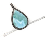 Larimar Pendant, Gemstone Pendant, Silver Pendant, Natural Larimar, Diamond Pendant, Pave Diamond Pendant, Sterling Silver Pendant, DIY