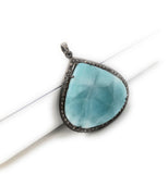 Larimar Pendant, Gemstone Pendant, Silver Pendant, Natural Larimar, Diamond Pendant, Pave Diamond Pendant, Sterling Silver Pendant, DIY