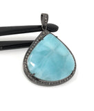Larimar Pendant, Gemstone Pendant, Silver Pendant, Natural Larimar, Diamond Pendant, Pave Diamond Pendant, Sterling Silver Pendant, DIY