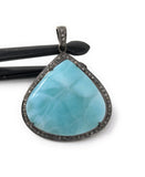 Larimar Pendant, Gemstone Pendant, Silver Pendant, Natural Larimar, Diamond Pendant, Pave Diamond Pendant, Sterling Silver Pendant, DIY