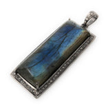 Labradorite Pendant, Gemstone Pendant, Diamond Pendant, Silver Pendant, Natural Labradorite, Pave Pendant, Oxidized Sterling Silver Pendant