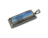 Labradorite Pendant, Gemstone Pendant, Diamond Pendant, Silver Pendant, Natural Labradorite, Pave Pendant, Oxidized Sterling Silver Pendant