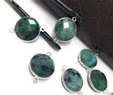 Natural Emerald Gemstone Connector, Sterling Silver Connectors, Wholesale Jewelry Findings for Jewelry Making, Jewelry Supplies, 22x16mm