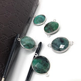 Natural Emerald Gemstone Connector, Sterling Silver Connectors, Wholesale Jewelry Findings for Jewelry Making, Jewelry Supplies, 22x16mm