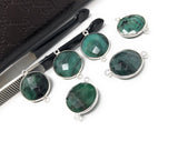 Natural Emerald Gemstone Connector, Sterling Silver Connectors, Wholesale Jewelry Findings for Jewelry Making, Jewelry Supplies, 22x16mm