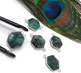 Natural Emerald Gemstone Connector, Sterling Silver Connectors, Wholesale Jewelry Findings for Jewelry Making, Jewelry Supplies, 23.7x15.5mm