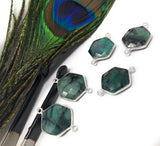 Natural Emerald Gemstone Connector, Sterling Silver Connectors, Wholesale Jewelry Findings for Jewelry Making, Jewelry Supplies, 23.7x15.5mm