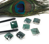 Natural Emerald Gemstone Connector, Sterling Silver Connectors, Wholesale Jewelry Findings for Jewelry Making, Jewelry Supplies, 22mmx14.5mm