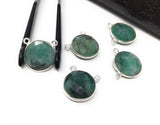 Natural Emerald Gemstone Connector, Sterling Silver Connectors, Wholesale Jewelry Findings for Jewelry Making, Jewelry Supplies, 16.5mmx16mm