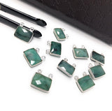 Natural Emerald Gemstone Connector, Sterling Silver Connectors, Wholesale Jewelry Findings for Jewelry Making, Jewelry Supplies, 14x13mm