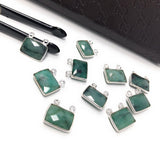 Natural Emerald Gemstone Connector, Sterling Silver Connectors, Wholesale Jewelry Findings for Jewelry Making, Jewelry Supplies, 14x13mm
