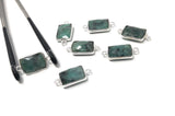 Natural Emerald Gemstone Connector, Sterling Silver Connectors, Jewelry Findings for Jewelry Making, Jewelry Supplies, 19.5 x9mm - 20 x10mm