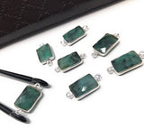 Natural Emerald Gemstone Connector, Sterling Silver Connectors, Jewelry Findings for Jewelry Making, Jewelry Supplies, 19.5 x9mm - 20 x10mm