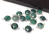 8 Pcs Natural Emerald Gemstone Connector, May Birthstone Sterling Silver Connectors, Wholesale DIY Jewelry Making Supplies, 18mmx12mm