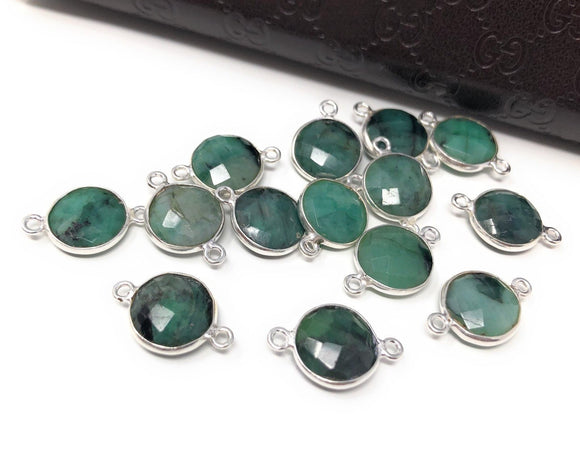 8 Pcs Natural Emerald Gemstone Connector, May Birthstone Sterling Silver Connectors, Wholesale DIY Jewelry Making Supplies, 18mmx12mm