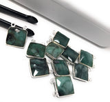 Natural Emerald Gemstone Connector, Sterling Silver Connectors, Wholesale Jewelry Findings for Jewelry Making, Jewelry Supplies, 17mm x 14mm