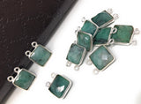 Natural Emerald Gemstone Connector, Sterling Silver Connectors, Jewelry Findings for Jewelry Making, Jewelry Supplies, 14x11mm - 15x11.5mm