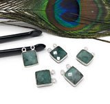 Natural Emerald Gemstone Connector, Sterling Silver Connectors, Jewelry Findings for Jewelry Making, Jewelry Supplies, 14x11mm - 15x11.5mm