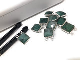 Natural Emerald Gemstone Connector, Sterling Silver Connectors, Jewelry Findings for Jewelry Making, Jewelry Supplies, 14x11mm - 15x11.5mm