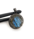Natural Labradorite Gemstone Pendant, Sterling Silver Pave Diamond Fine Jewelry, Oxidized Silver Pendant, Gifts for Her