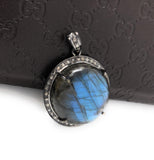 Natural Labradorite Gemstone Pendant, Sterling Silver Pave Diamond Fine Jewelry, Oxidized Silver Pendant, Gifts for Her