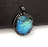 Labradorite Pendant, Gemstone Pendant, Diamond Pendant, Silver Pendant, Pave Diamond Pendant, Oxidized Silver Pendant, Gifts for Her