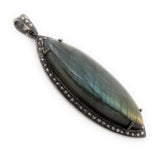 Labradorite Pendant, Gemstone Pendant, Diamond Pendant, Silver Pendant, Pave Diamond Pendant, Oxidized Silver Pendant, Gifts for Her