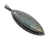 Labradorite Pendant, Gemstone Pendant, Diamond Pendant, Silver Pendant, Pave Diamond Pendant, Oxidized Silver Pendant, Gifts for Her