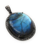 Labradorite Pendant, Gemstone Pendant, Diamond Pendant, Silver Pendant, Pave Diamond Pendant, Oxidized Silver Pendant, Gifts for Her