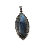 Labradorite Pendant, Gemstone Pendant, Diamond Pendant, Silver Pendant, Pave Diamond Pendant, Oxidized Silver Pendant, Gifts for Her