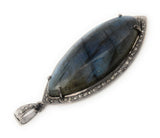 Labradorite Pendant, Gemstone Pendant, Diamond Pendant, Silver Pendant, Pave Diamond Pendant, Oxidized Silver Pendant, Gifts for Her