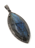 Labradorite Pendant, Gemstone Pendant, Diamond Pendant, Silver Pendant, Pave Diamond Pendant, Oxidized Silver Pendant, Gifts for Her