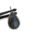 Labradorite Pendant, Gemstone Pendant, Diamond Pendant, Silver Pendant, Pave Diamond Pendant, Oxidized Silver Pendant, Gifts for Her