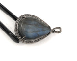 Labradorite Pendant, Gemstone Pendant, Diamond Pendant, Silver Pendant, Pave Diamond Pendant, Oxidized Silver Pendant, Gifts for Her