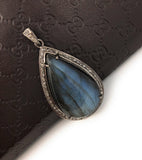 Labradorite Pendant, Gemstone Pendant, Diamond Pendant, Silver Pendant, Pave Diamond Pendant, Oxidized Silver Pendant, Gifts for Her