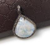 Moonstone Pendant, Gemstone Pendant, Diamond Pendant, Silver Pendant, Pave Diamond Pendant, Oxidized Silver Rainbow Moonstone Pendant