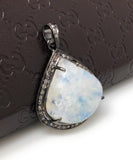 Moonstone Pendant, Gemstone Pendant, Diamond Pendant, Silver Pendant, Pave Diamond Pendant, Oxidized Silver Rainbow Moonstone Pendant